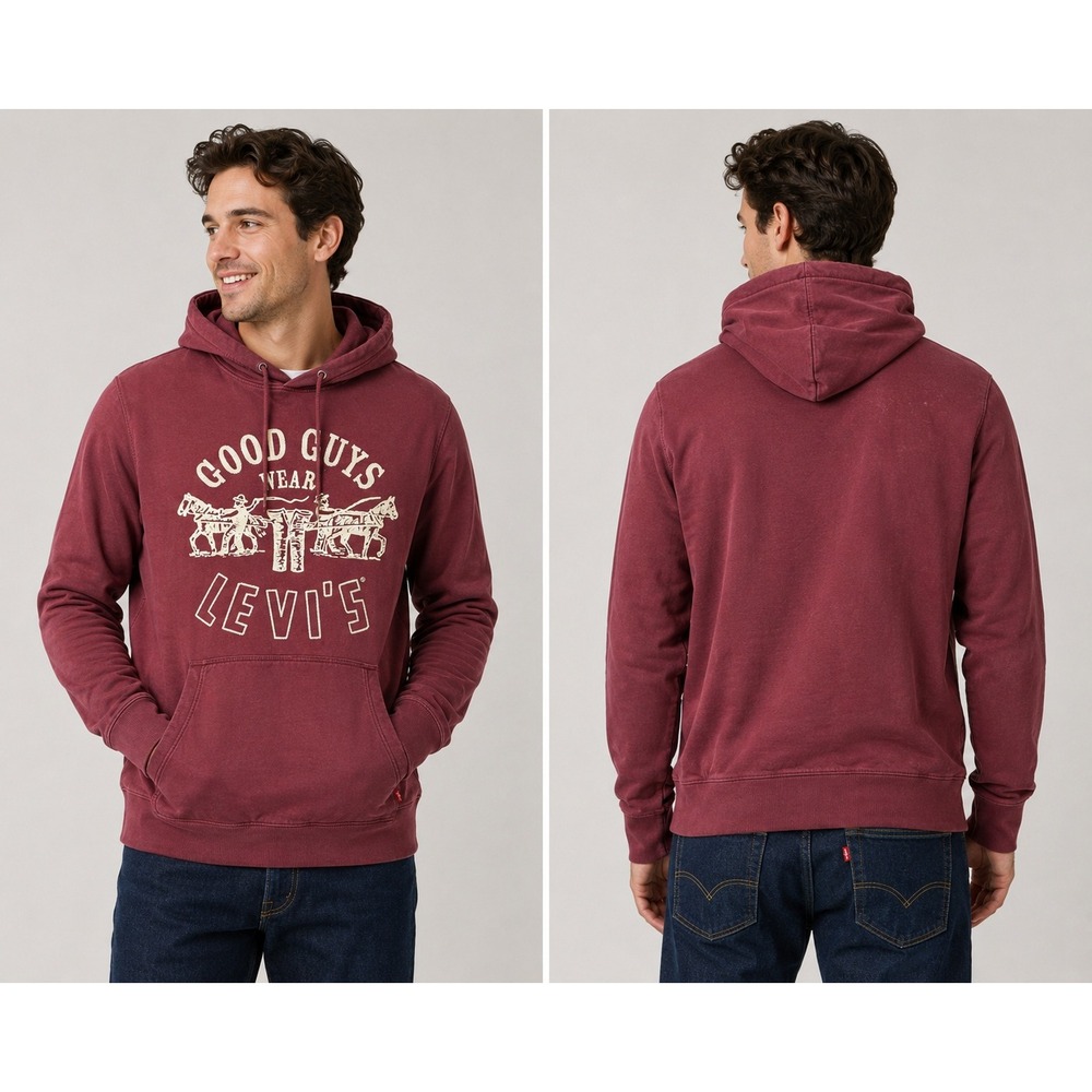 Levis‎ Mens Good Guys Wear Levis Graphic Hoodie Burgundy Red Large PCL-003